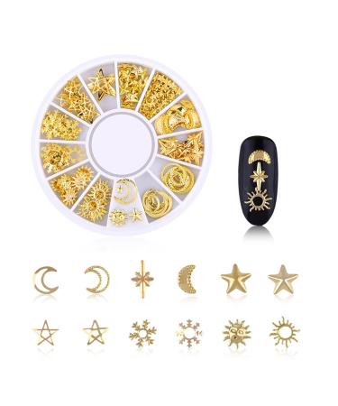 JERCLITY 6 Boxes Metal Gold Nail Charms Nail Studs 3D Art Jewelry Decoration with Tweezers and Wax Pencil - Acrylic Nails Rivets - Buy Online on GoSupps.com
