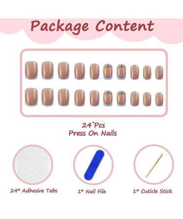 24-Piece Angular Nails Set | Short Glitter French Press-On Ballerina Nails | Blue Border Square Fake Nails for Women & Girls - Buy Online on GoSupps.com