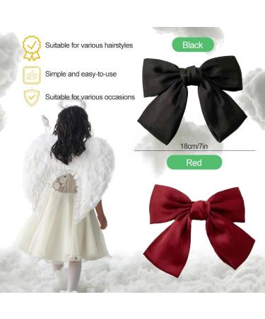 Hair Clip with Bow Bow Hair Women's Hair Bows French Large Bow Hair Clips Hair Clip for Girls Soft Silky Satin Hair Clip for Party Women (Black Red) - Buy Online on GoSupps.com