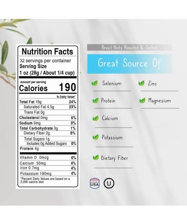 Jaybee's Whole Raw Brazil Nuts - Unsalted (32 Ounces) | Ideal for Healthy Snacking, Baking, and Cooking | Vegan & Kosher Certified - Buy Online on GoSupps.com