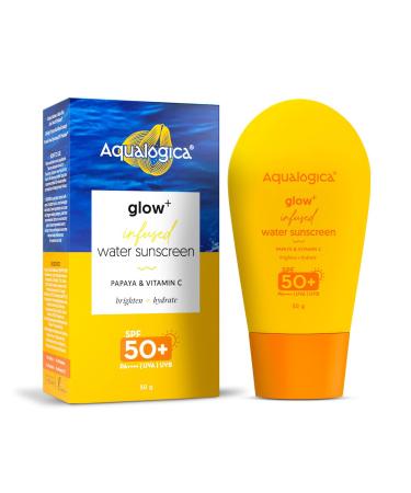 Aqualogica Glow+ Infused Water Sunscreen with SPF 50 & Pa++++ | with Papaya & Vitamin C | Ultralight Water-Infused Formula | Gives Glowing Hydrated Skin | 1.69 Fl Oz/ 50 ml