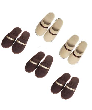 Tianmao 5 pairs of slipper hotels lipper tortier hip slippers with closed toes universal size 28.5 * 11cm coral fleece guest slippers for spa party guests hotel and travel unit size 3 brown 2 beige