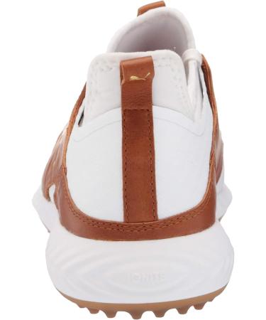 PUMA Men's Ignite Pwradapt Caged Crafted Golf Shoe 11.5 - White Leather/Brown/Gold - Buy Online on GoSupps.com