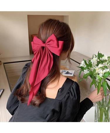 hgnxa Bow-Hair Clip Women Large knot Stain Hairpin Barrettes Girls Solid Color Ponytail Clip Hair Accessory Headwear Gift Pink - Buy Online on GoSupps.com