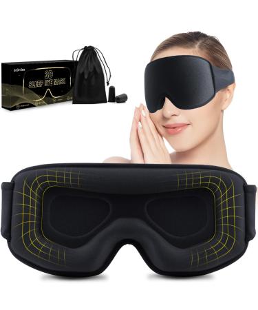 Widened 3D Sleep Mask for Big Head Lash Extensions 100% Blackout Eye Mask for Sleep Washable Soft Light Sleeping Mask with Adjustable Strap for Men 0 Pressure Eye Cover with Earplug (Black)