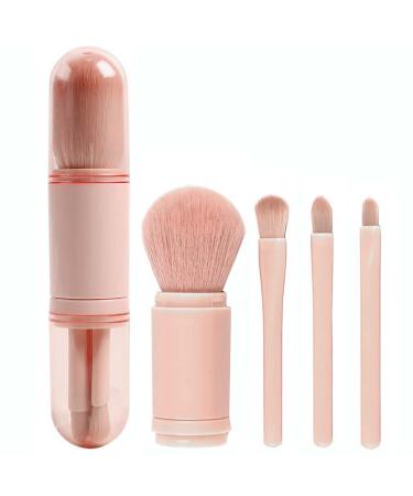 JewelryWe 4 in 1 Retractable Brush Set Makeup Cosmetic Brush for Travel Lip Brush Highlight Brush Eyeshadow Brush Foundation Blending Powder Brush Portable Brushes Pink 4 in 1 pink