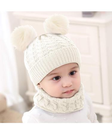 CheChury Toddler Hat and Scarf Set - Baby Warm Knit Pom Beanie Cap with Circle Loop Scarf - White (1-3 Years) - Buy Online on GoSupps.com