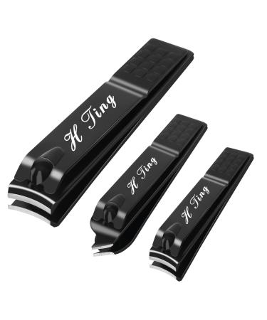 H TING Nail Clippers Set, 3 pcs Black Matte Stainless Steel Fingernail with Built-in Nail File & Thick Toenail & Ingrown Nail Clippers,Professional Cutter for Men and Women (Black- 3 Pack) Black-3pcs