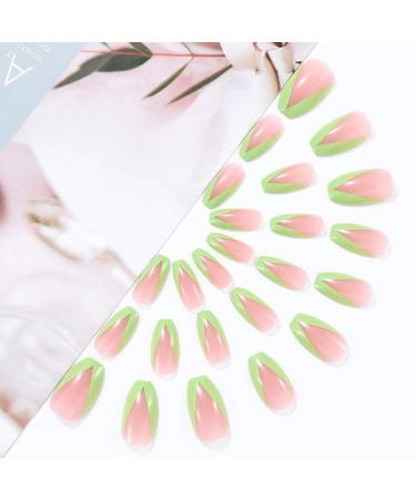 Brishow Coffin Artificial Nails - Shiny French Ballerina Acrylic Press-On Nails for Women & Girls | 24 Full Cover Pieces - Buy Online on GoSupps.com