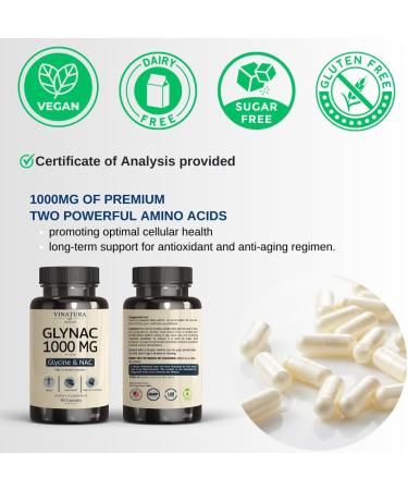 GLYNAC Supplement 1000MG - Glycine & NAC Supplement - 90 Capsules - Buy Online on GoSupps.com