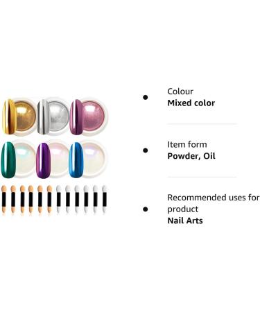 Chrome Nail Powder Set - Metallic Mirror Effect Holographic Iridescent Nail Pigment Glitter Art Decoration - 6 Jars Aurora Shell Chrome Powder - Buy Online on GoSupps.com