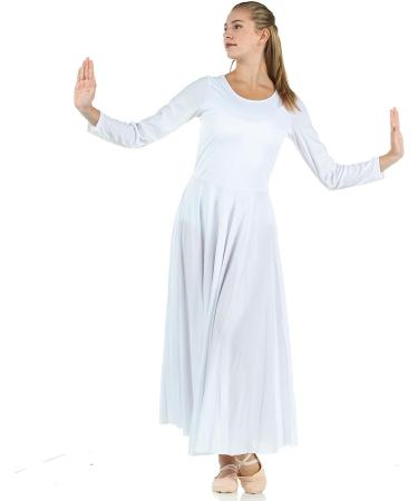 Danzcue Women's Praise Loose Fit Full Length Long Sleeve Dance Dress - White (Large) - Buy Online on GoSupps.com