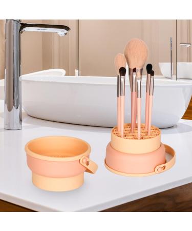 Buy 3-in-1 Silicone Makeup Brush Cleaning Mat - Portable Brush Cleaner Bowl with Drying Holder | Large Beige Cosmetic Brush Cleaner - Buy Online on GoSupps.com