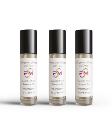 Cucumber Melon Fragrance Oil - 3 Bottles 0.33 Fl Oz Glass Roll On (10ml) 0.33 Fl Oz (Pack of 3)