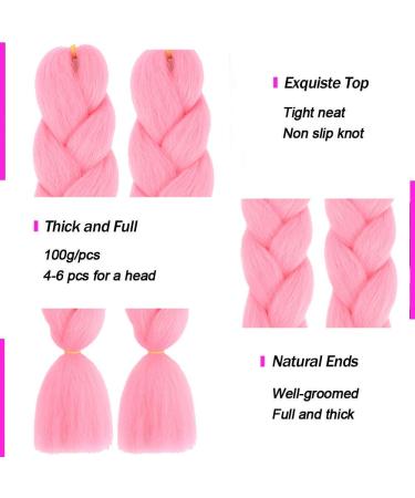 6 Packs Jumbo Braiding Hair Extensions - Colorful Kanekalon Crochet Box Braids - 24 inch Ombr Pink - 100g/PCs - Buy Online on GoSupps.com