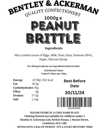 Peanut Brittle Sweets | 1KG | Original British Classic Retro Sweets in a 1 Kilo Bulk Re-Sealable Zip Lock bag. - Buy Online on GoSupps.com