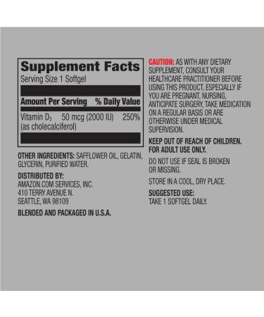 Amazon Elements Vitamin D3 2000 IU Softgels - 180ct - 6 Month Supply | Supports Strong Bones & Immune Health - Buy Online on GoSupps.com