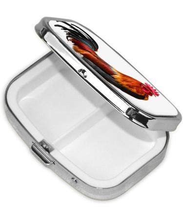 Chicken Rooster Printed Square Pill Box | Portable Travel Medicine Organizer for Easy Medication Management - Buy Online on GoSupps.com