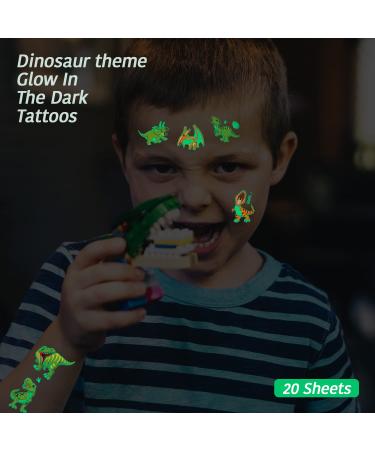 Dinosaurs Tattoos for Kids - 236 Luminous Dino Patterns, Waterproof Glow in The Dark Temporary Tattoos Stickers - Party Supplies for Boys and Girls (20 Sheets) - Buy Online on GoSupps.com