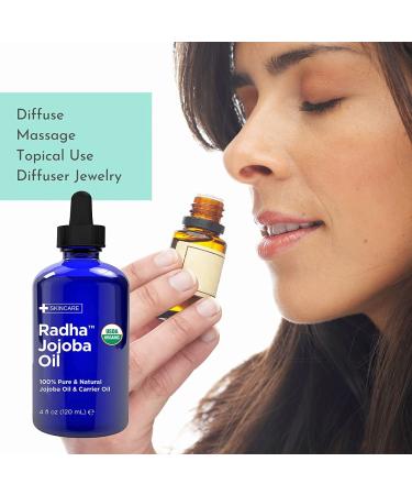 Radha Beauty USDA Certified Organic Jojoba Oil 4 fl oz - 100% Pure Unrefined Cold Pressed - Great Carrier Oil for Hair, Skin & Nails - Buy Online on GoSupps.com