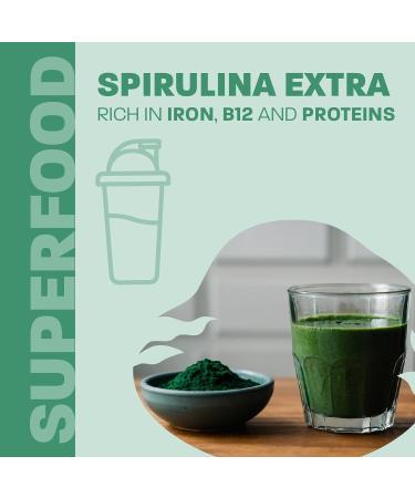Certified Organic Fresh Spirulina Extra Powder 300g - Improved with Bioavailable Chlorophyll Added - Mint flavoured - Clean Source - 3rd party tested - Measuring Spoon Inside - Made in Canada - Buy Online on GoSupps.com