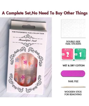 KXAMELIE Matte Nude Pink Press On Nails with Flowers Pattern - 24 PCS Full Cover Fake Nails for Women and Girls - DIY Nail Manicure - Buy Online on GoSupps.com