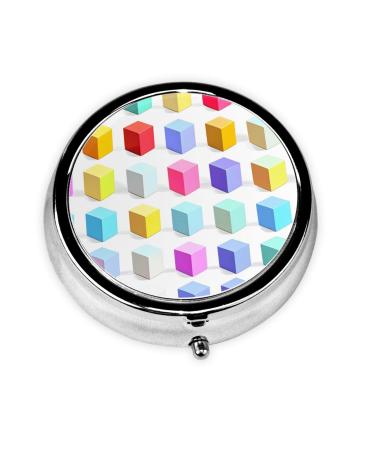 Colorful Cubesround Pill Box 3 Compartments Round Pill Box Organizer for Purse Or Pocket &*Portable Travel Pill Box