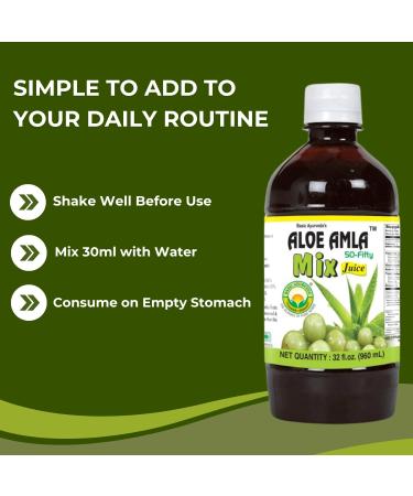Basic Ayurveda Aloe Vera & Amla Herbal Mix Juice | 32.46 Fl Oz (960ml) | Supports Digestion Immunity & Detox | Rich in Natural Vitamin C | No Added Sugar | Gluten Free Non-GMO & Vegan - Buy Online on GoSupps.com