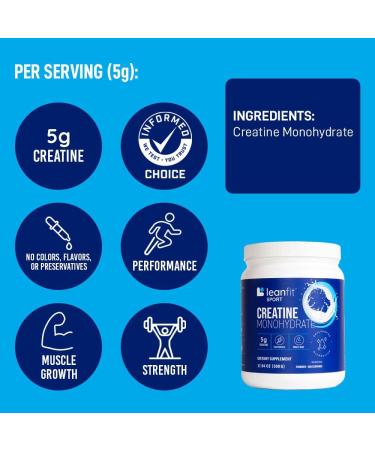 LeanFit Sport Creatine Monohydrate Powder - Informed Choice Certified Micronized & Vegan 5g Per Serving 100 Servings - Gluten-Free Unflavored - International Shipping Available - Buy Online on GoSupps.com