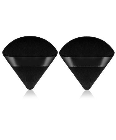 Sibba 2 Pieces Triangle Powder Puffs Face Cosmetic Powder Puff Washable Reusable Soft Plush Powder Sponge Makeup Foundation Sponge for Face Body Loose Powder Wet Dry Makeup Tool (2Pcs Black)