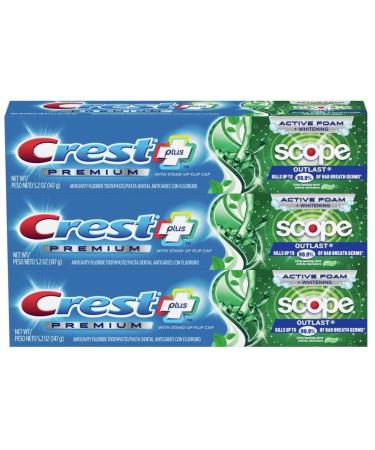 Crest Premium Plus Scope Outlast Toothpaste Long Lasting Mint Flavor 5.2 oz (Pack of 3)