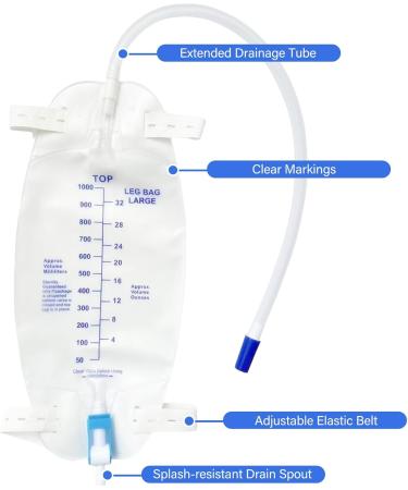  BAIFULAI Set of 6 leg urine bags 1000 ml capacity urinary drainage bags urine collection bags drainage bags with 2 straps valve and T-connector - Buy Online on GoSupps.com