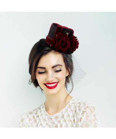 minkissy Steampunk Small Top Hat Small Rose Mesh Decor Halloween Hat Fascinator Wedding Party Tea Hat for Women Girls Mini Top Hat Halloween Party - Buy Online on GoSupps.com