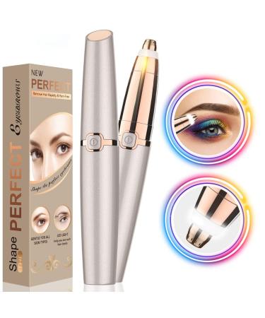 Eyebrow Trimmer Women Eyebrow Hair Remover with LED Light Painless Protable Eyebrow Trimmer Safe Lady Trimmer Eyebrow Epilator Pen for Women Eyebrow Hair Removal for Women Men gold 2