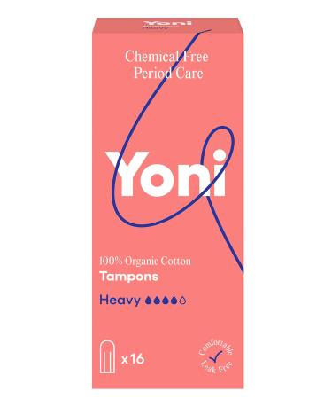 Yoni |Tampons Super |16x tampons made of 100% organic cotton |Hypoallergenic and breathable organic tampons |Free of plastic foils and synthetic ingredientsBest for heavy bleeding - Buy Online on GoSupps.com