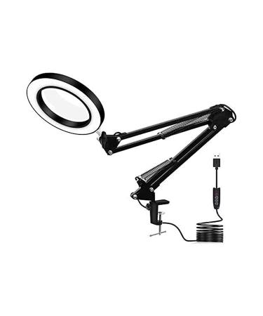Spacmirrors Magnifying Glass 10 Lighting Levels Dimming Adjustable Industrial Clamp 5X Magnification Magnifying Glasses LED Light Magnifying Lamp Magnifier