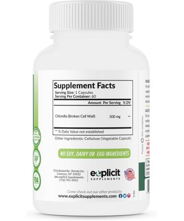 eXplicit Supplements Extra Strength Chlorella Superfood Capsules Broken Cell Wall High Potency Vegan Super Food 1000mg Daily - 60 Capsules - Buy Online on GoSupps.com
