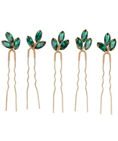 Rhinestones Hair Pins 5 Pieces Green Crystal Hair Pins Crystal Bridal Hair Pins Exquisite Wedding Hair Pin Vintage Bridal Hair Piece Wedding Hair Accessories for Party Women Girls