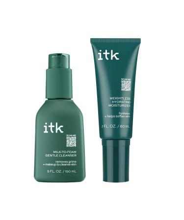 ITK Skincare Cleanser + Moisturizer Set - Milk-To-Foam Face Wash Cleanser + Weightless Hydrating Moisturizer for Smooth and Nourished Skin - Helps Remove Makeup + Hydrate Skin - Skincare Gift Set