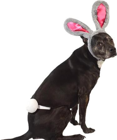 Midlee Easter Bunny Large Dog Headband and Tail - Gray & Pink Rabbit Ears - Buy Online on GoSupps.com