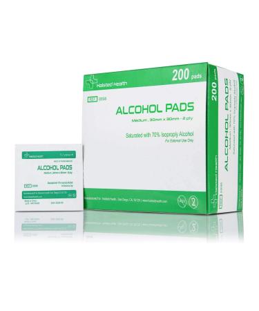 200ct Alcohol Prep Pads 30x30mm 2-Ply Individually Wrapped Medical Grade 70% Isopropyl Latex Free. Disposable Antiseptic from Halsted Health. Ideal for Hospital Clinic Home Disinfecting
