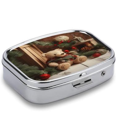 Decorative Christmas Tree Branch Bear Pill Box - 2 Compartment Portable Medicine Organizer for Pocket & Purse - Buy Online on GoSupps.com