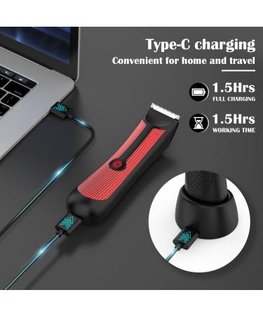 Vexloria Ball Trimmer Men - Electric Groin & Body Hair Groomer with Ceramic Blade, Wet/Dry Shaver, LED Light - Red - Buy Online on GoSupps.com