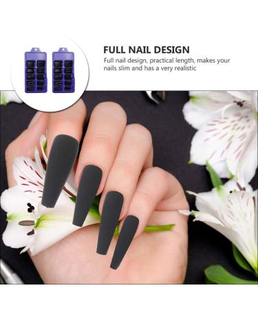 FRCOLOR 200PCs Long False Nails with Storage Box - Full Cover Black Fake Nails for Women & Nail Studios - Buy Online on GoSupps.com