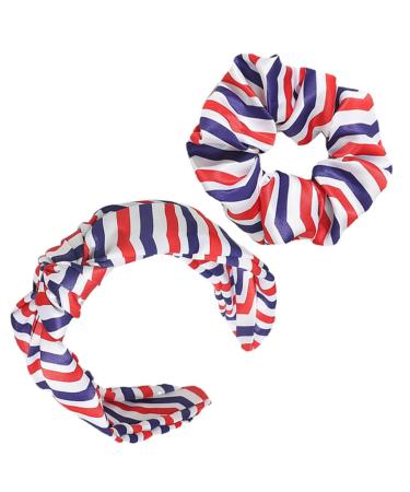 Ipetboom 1 Set American Flag Headband Hair Scrunchies Wide Headbands for Women Elastic Hair Ties Hair Accessories Women Headdress 4th of July Headpieces Red White Blue Satin Holder Miss