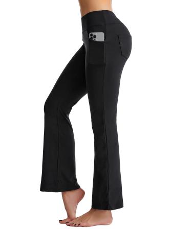 CAMBIVO Flare Yoga Pants for Women High Waist, Bootcut Workout Stretch Leggings with Pockets & Tummy Control, Non-See-Through Black Medium