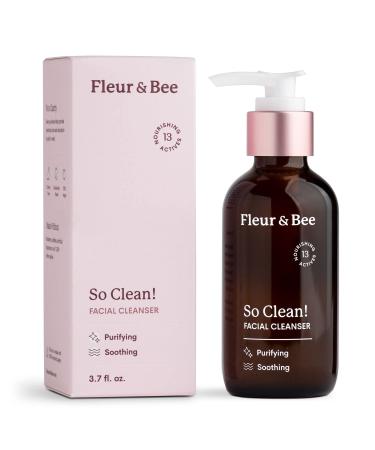 Face Wash | 100% Vegan & Cruelty Free | Non Drying, Gentle, Daily Use | Dermatologist Tested Facial Cleanser with Natural and Organic Ingredients | So Clean by Fleur & Bee (3.7 Fl Oz)