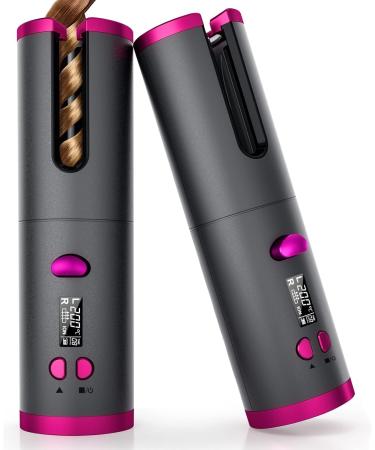 Wireless Auto Hair Curler with Adjustable Temperature and Timer Automatic Cordless Curling Iron with LCD Display Portable Rechargeable Rotating Fast Heating Hair Wand for Style