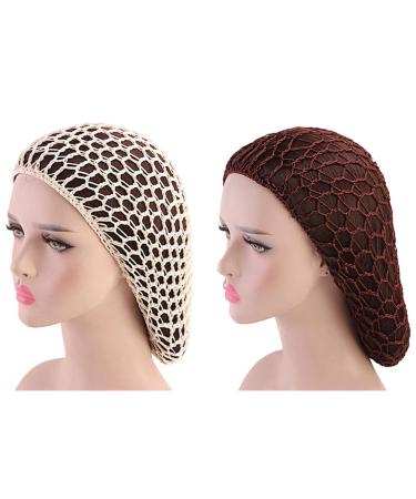 Minkissy 2 Pieces Sleeping Hair Nets Crochet Hair Net Long Hair Snood Cover Turban for Women Girls Beige Coffee - Buy Online on GoSupps.com