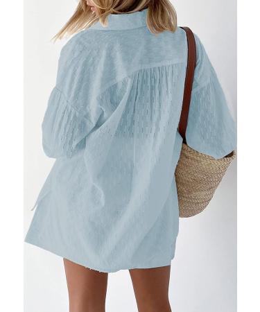 Fixmatti 2-Piece Casual Outfit Set | Long Sleeve Button Down Shirt & Shorts | Light Blue | Medium - Buy Online on GoSupps.com